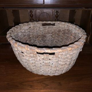 Antique Painted Woven Basket W/ Handles Primitive Farm Splint Gathering Egg