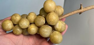 Early Vintage Italian Alabaster Stone Fruit Yellow Alabaster Grapes W/ Wood Stem
