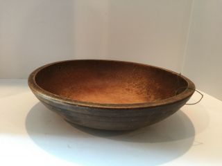 Aafa Antique Rimmed Turned Wooden Dough Bowl Patina And Shrinkage 13 In