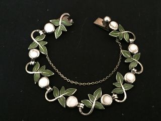Vintage Margot De Taxco Bracelet Enamel Sterling Silver Leaf Design 5614 Mexico