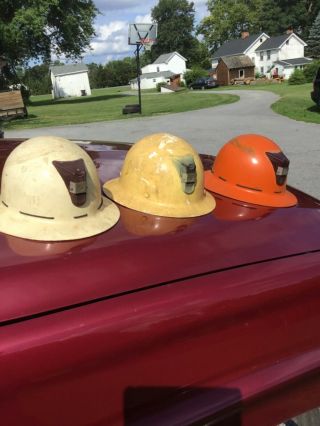 3 Vintage Msa Skullgard Miners Safety Helmet Hard Hat Pgh Pa Fiberglass