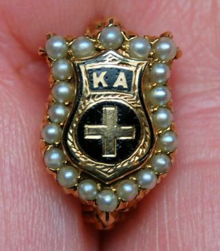 Vintage Pin Back Kappa Alpha 10k Gold Fraternity Pin With Seed Pearls