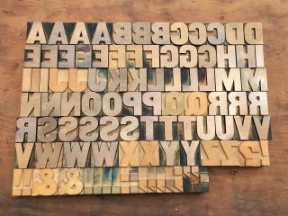 Antique Vtg Wood Letterpress Print Type Block A - Z Letters Alphabet Complete Set