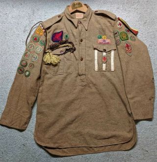 WWII Era Vintage Boy Scout Uniform Shirt Awards Proficiency Badges Troop Canada 2