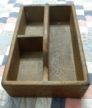 Vintage Antique Wooden Tool Box Caddy Tote Handmade Primitive Barn Find Toolbox 3