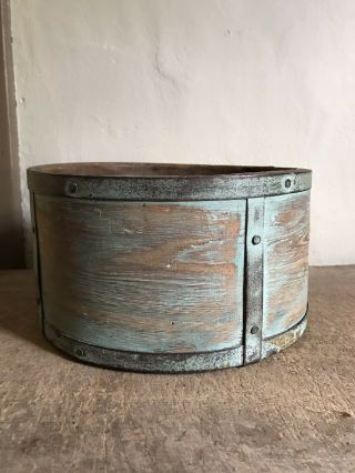 Antique Handmade Wooden Grain Measure Bucket Old Green Paint Initials Aafa