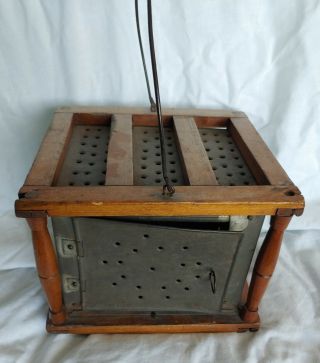 Vintage Tin And Wood Foot Warmer Hand Punched With Coal Basket