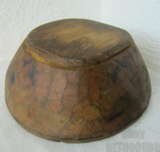 Hand - Hewn Antique Primitive Carved Wooden Dough Bowl Wood W/ Old Tin Repairs
