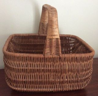 Large Antique Hand Woven Gathering Basket Handled Turn Of The Century Primitive