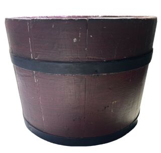 Vintage Firkin Red Paint Wood Measure Bucket Antique Primitive Country Decor