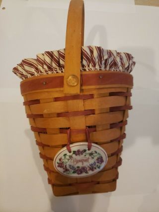 Longaberger 1996 Sweetheart Bouquet Basket Swing Handle Liner Protector Tie - On