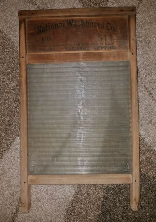 Vtg Wood Ribbed Glass Washboard Atlantic No.  511 By National Washboard Co.  Usa