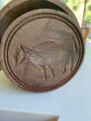 Primitive Antique Hand Carved Old Cow Butter Mold Press Stamp
