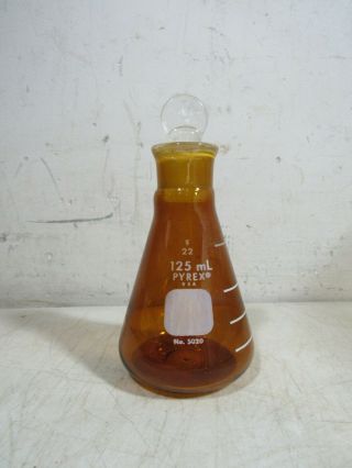Vintage Pyrex 125 Ml 5020 Erlenmeyer Lab Flask W/stopper Amber Glass