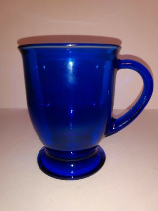 Vintage Clear Cobalt Blue Anchor Hocking Glass Coffee Pedestal Mug Footed Usa