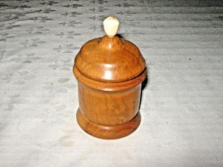 A Vintage English Wooden Treen Lidded Pot Container With Bakelite Finial