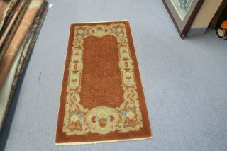 Vintage Mid Century Art Deco Chinese Hand Knotted Wool Rug Mat 2 