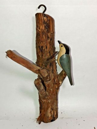 Antique Hanging Hand Carved & Painted Folk Art Bird Great Vtg