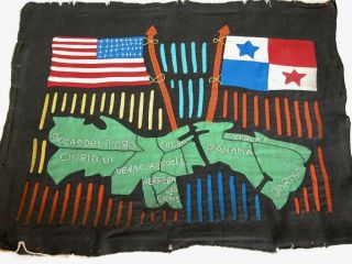 Vtg 60s 70s Panama Canal Us Flag Hand Stitched Quilted Folk Art Patch 16 " X13 "