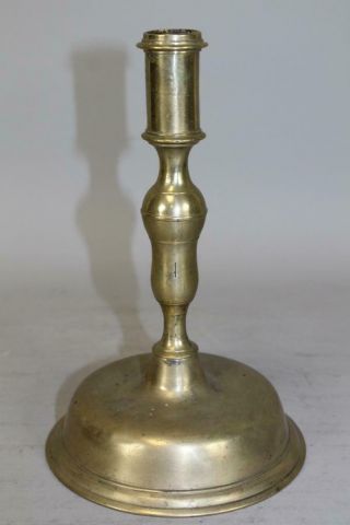Rare 17th C Spanish Brass Candlestick Bold Shaft Dome Base Great Old Color