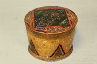 A Rare Early 19th C Pennsylvania German Paint Decorated Covered Wood Patch Jar