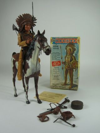 Vintage Johnny West - Chief Cherokee Figure W/storm Cloud Horse And Box