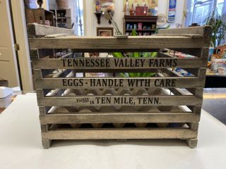 Vintage Primitive Wood Egg Carrier Crate Bail Handle Tennessee Valley Farms