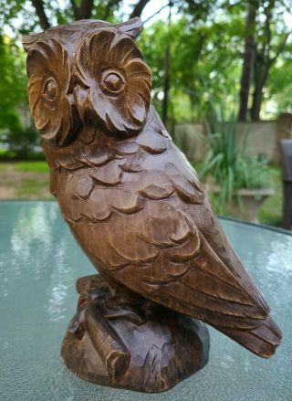 Antique/mid - Century European Folk Art Owl Bird Hand Carved Wood 10 " X 7 " X 4 "