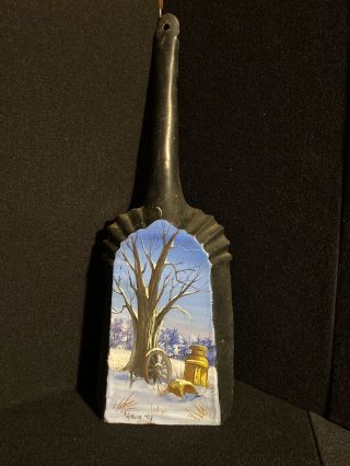 Vintage Shovel With Hand Painted Folk Art Winter Scene Signed