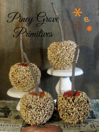 Primitive Style Caramel Apple Props Set Of 4 Hand Made Faux Apples