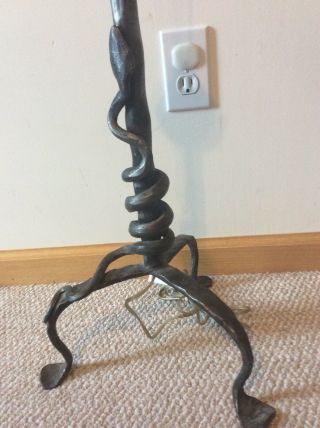 Vintage Signed C T Hand Wrought Metal Winding Snake Table Lamp