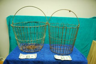 2pc Antique Primitive Vintage Iron Wire Egg Baskets Farming Wire Baskets
