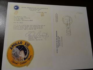 " Flown To Moon " Apollo Xii Patch With Pete Conrad " Letter Of Authentication "