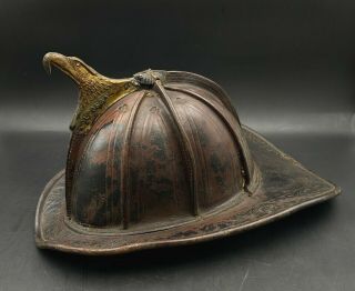 Rare 1890s - 1900s John Olson 183 Grand St Ny City High Eagle Leather Fire Helmet