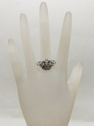 Vint 10k White Gold Diamond & Gemstone Order Of Eastern Star Masonic Ring Size 8