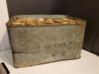 Antique Metal Tin 4 Dozen Eggs Carrier Mailer Box Moe 