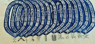 Masonic Regalia Blue Officer Silver Metal Chain Collars With Jewels Set Of 12