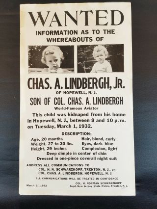 Rare Vintage Charles Lindbergh Jr Wanted Poster