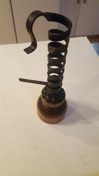 Vintage Wrought Iron Wood Courting Candle Holder Spiral Lift Up Metal Spinning