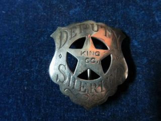 Rare Orig Sterling Antique Obsolete " King County Deputy Sheriff " Badge