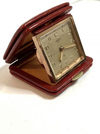 Vintage Angelus 8 Day Swiss Travel Alarm Clock Leather Case Mechanical 15