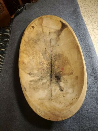 Antique Hand Carved Wooden Oval Dough Bowl Primitive 1800 