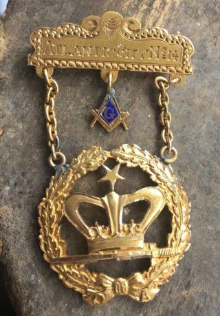 Antique 1926 14k Gold Masonic Atlantic City No 14 Freemason Pin Medal - O Of A