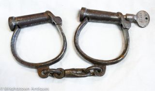 Vintage Antique Hiatt British Made Handcuffs With Key Estate