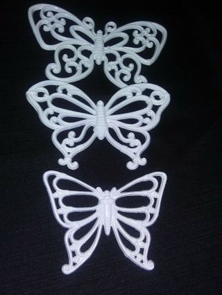 Home Interior Vintage White Wicker Butterfly Wall Plaques - Set of 3 -. 3