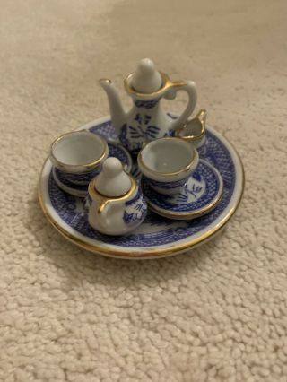 Minature 10 Piece Blue & White Tea Set - Made In Taiwan