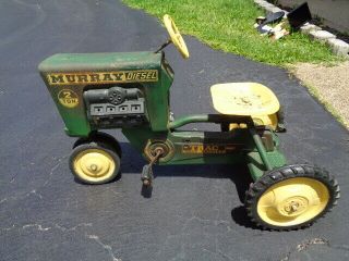Vintage Murray Diesel Green Tractor Pedal Car 2 Ton (38 by 26 by 21 