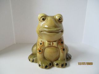 Vintage Ceramic Frog Planter,  6 " Tall,  5 1/2 " Front To Back,  Yellow & Green
