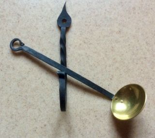 Antique Wrought Iron & Brass Hand Forged Miniature Ladle/scoop With Hook