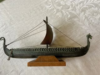 Mid Century Vintage Denmark Bronze Metal Viking Ship Nautical Boat Art